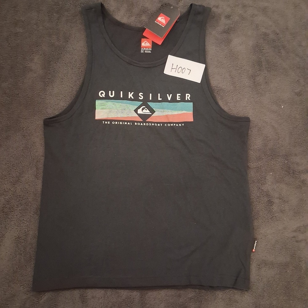 Quiksilver Sleeveless Tank Top Mens M Black Graphic Logo Surf Beach Shirt NWT